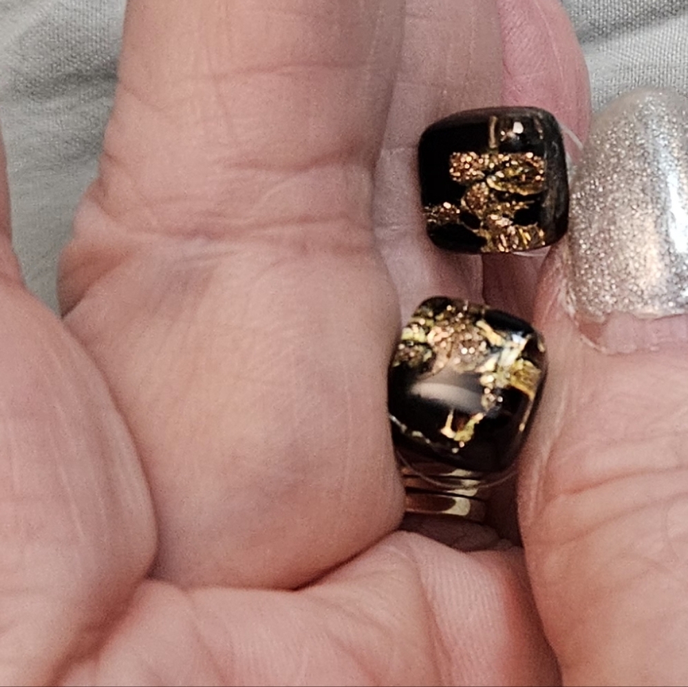Murano glass tile Black and Gold Earrings